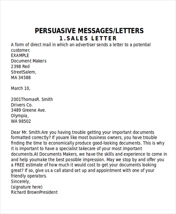 Sample Persuasive Business Letter 7 Examples In Word Pdf