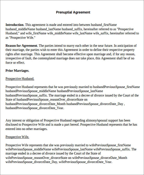 prenuptial financial agreement