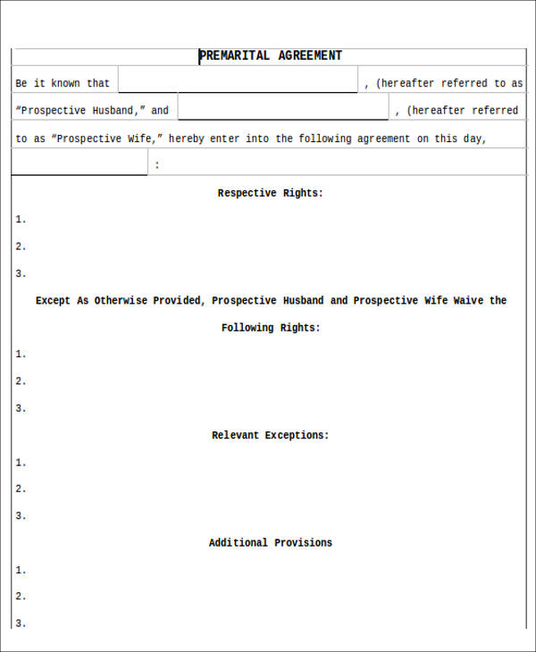 agreement divorce property Agreement  8 Free  Prenuptial Sample, Sample Example