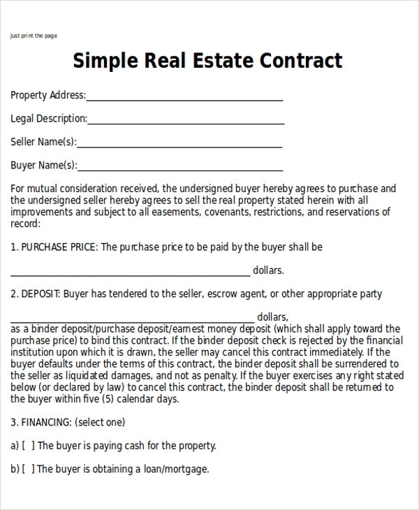 Free Simple Real Estate Purchase Agreement Template