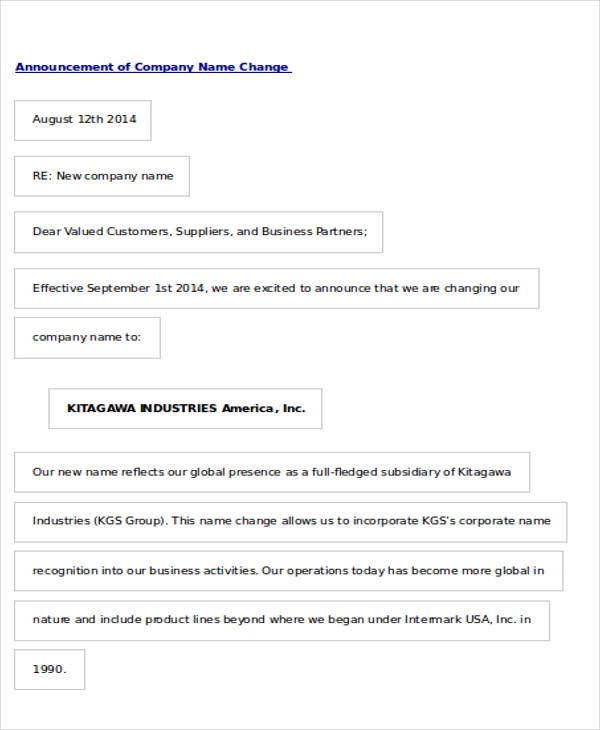 Free 8 Sample Business Name Change Letter Templates In Ms Word