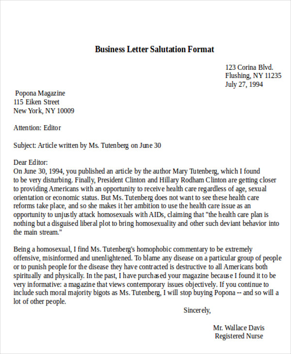 business letter salutation format