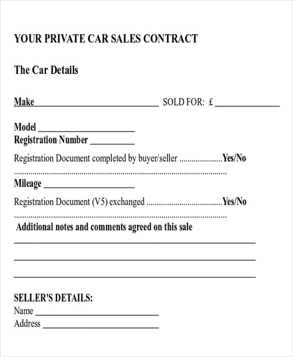 car sales payment contract