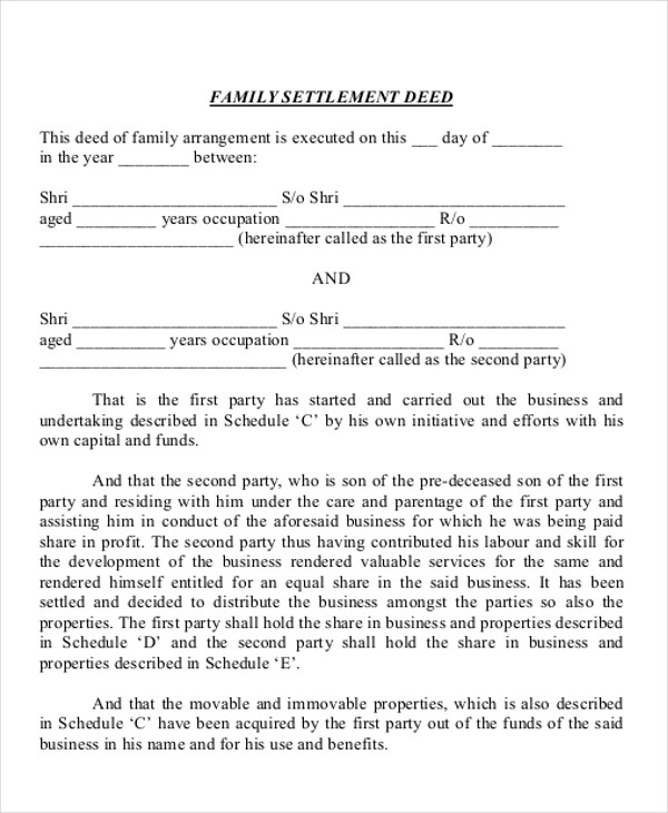 Family Settlement Agreement Texas Sample Master of Template Document