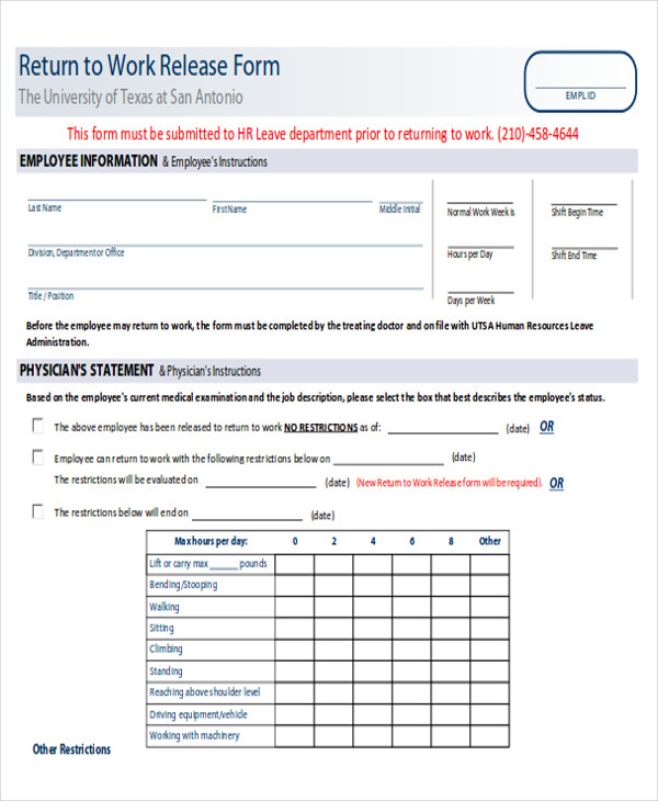 FREE 9+ Work Release Form Samples in MS Word PDF