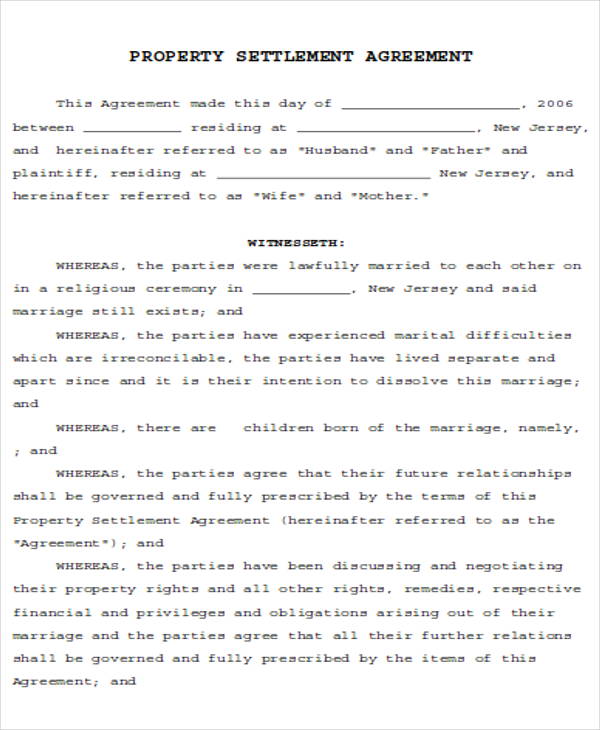 Marital Settlement Agreement Template