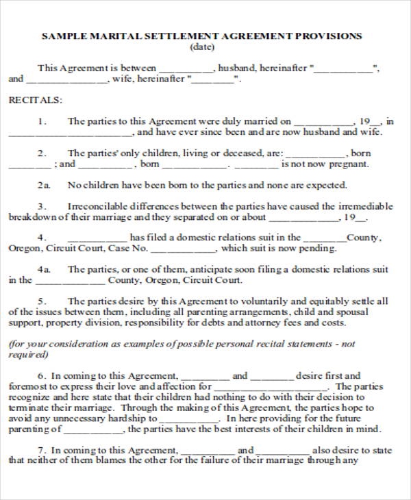 California Divorce Settlement Agreement Template