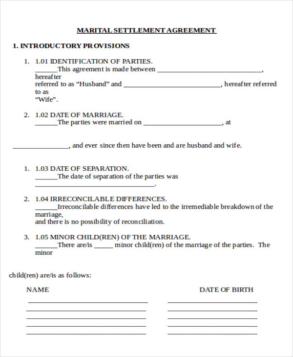 Divorce Settlement Agreement Template Word