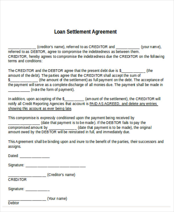 loan settlement agreement example 