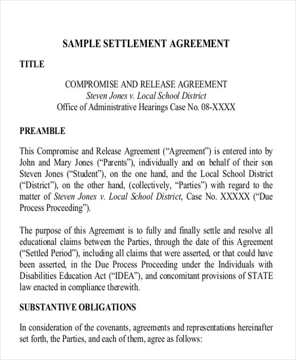 sample settlement agreement pdf