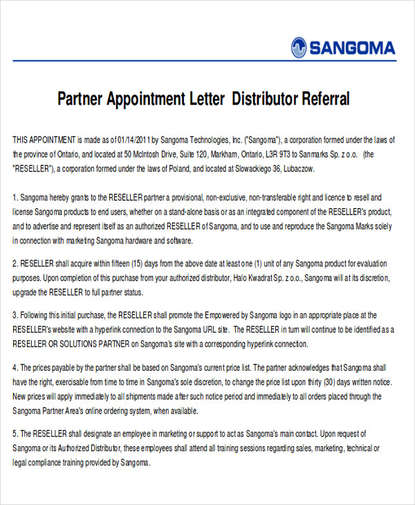 business partnership appointment letter pdf