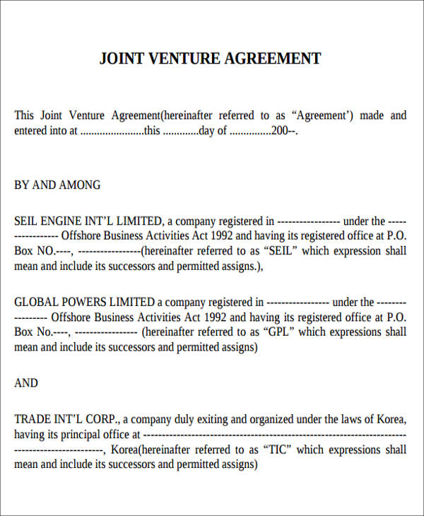 joint venture business plan sample