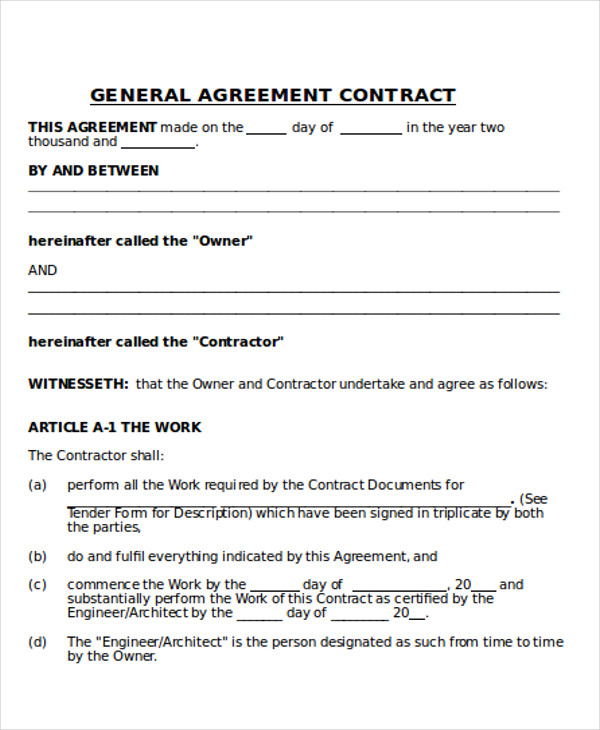 general contractor agreement format