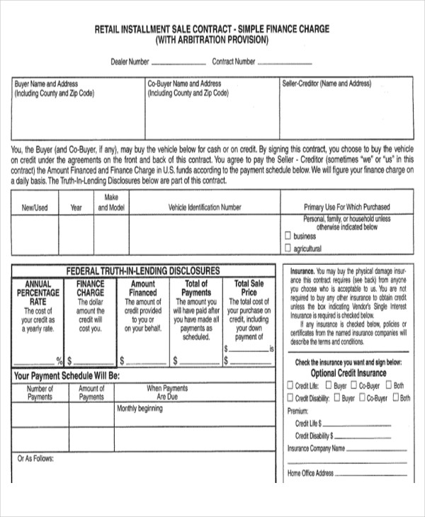 auto retail sales contract