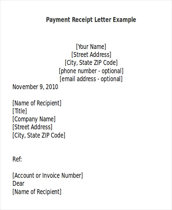 payment receipt letter example