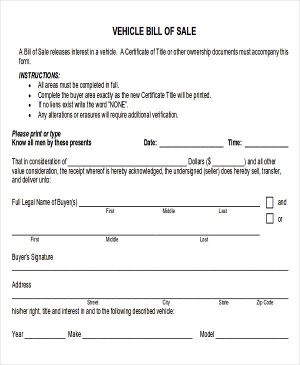 printable vehicle sales receipt form