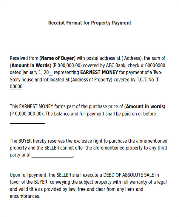payment receipt format for property1
