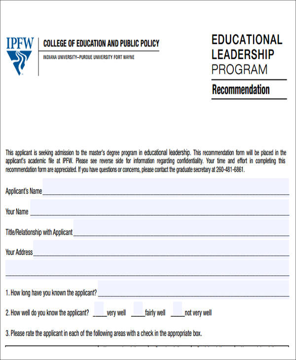 educational leadership recommendation letter pdf
