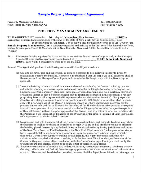 standard commercial property management agreement pdf