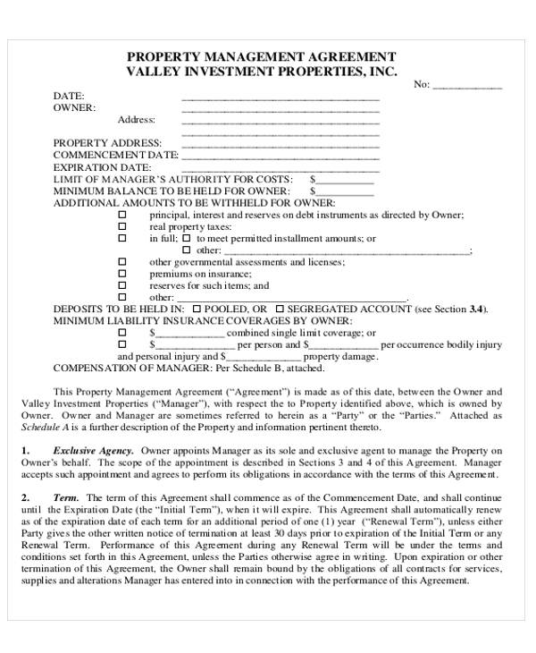 commercial property management agreement form example1