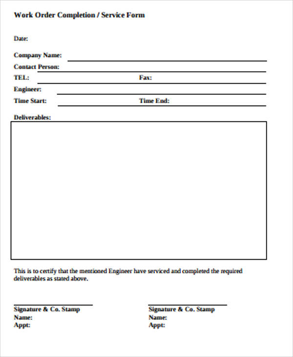 work order completion form