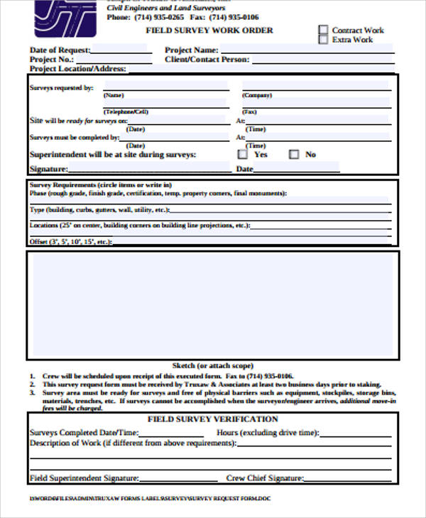 field survey work order form example