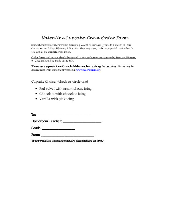 valentine cupcake order form