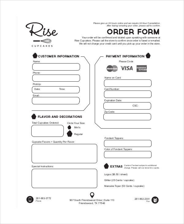FREE 9+ Sample Cupcake Order Forms in MS Word PDF