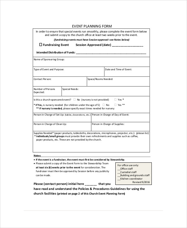 event planning order form