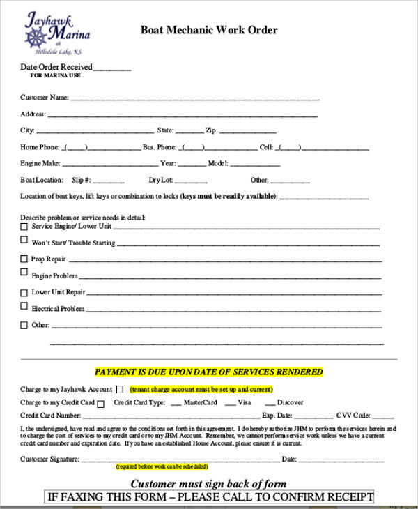 auto repair work order form