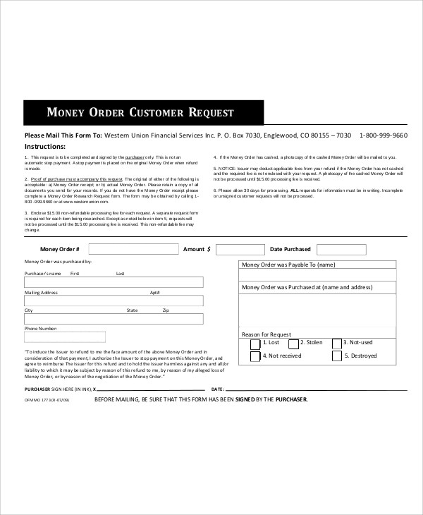 FREE 11 Sample Money Order Forms In MS Word PDF
