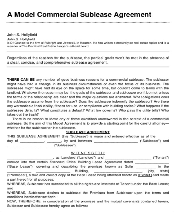 business sublease agreement