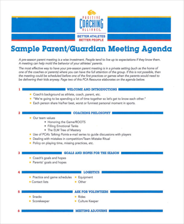sample parent guardian meeting agenda
