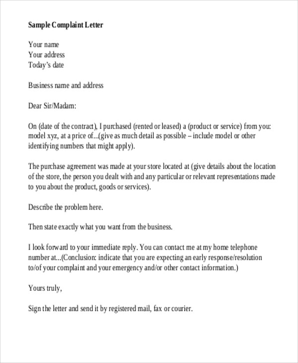 formal business complaint letter sample