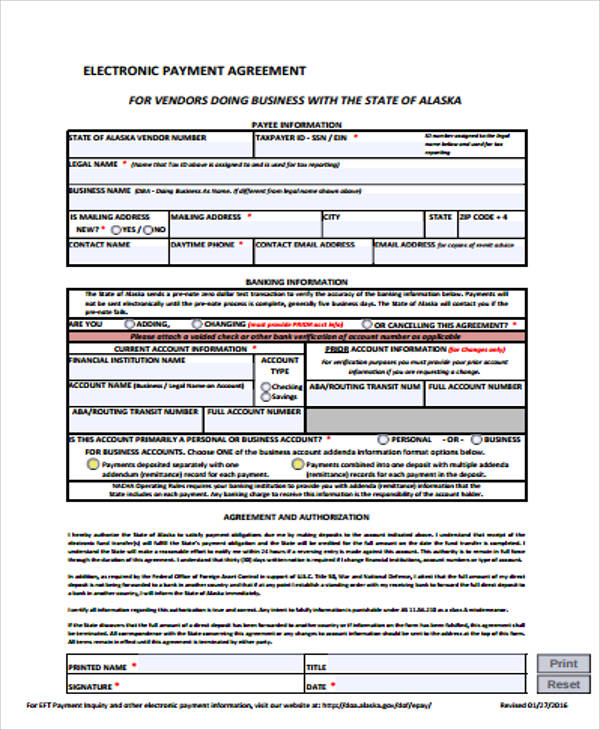 electronic payment agreement pdf