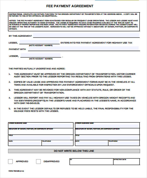 fee payment agreement