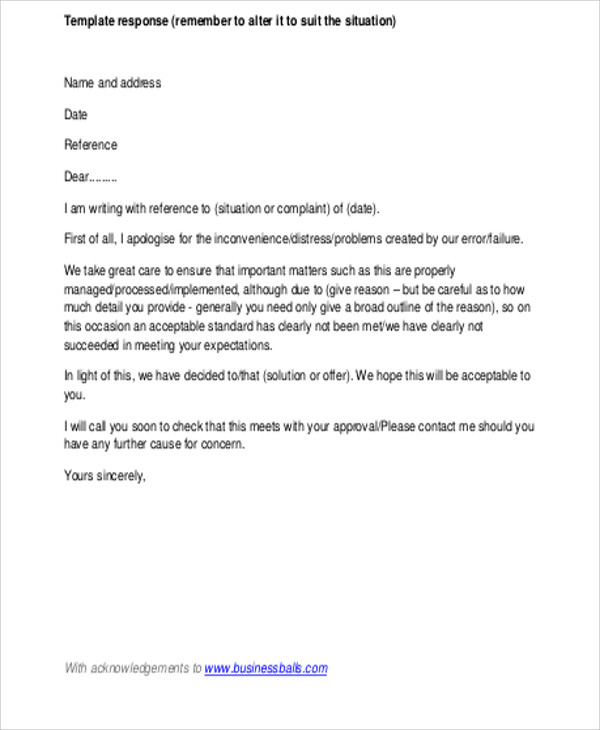 Sample Business Letter Response