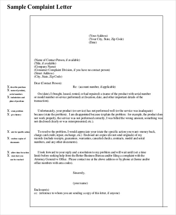 business complaint letter format example