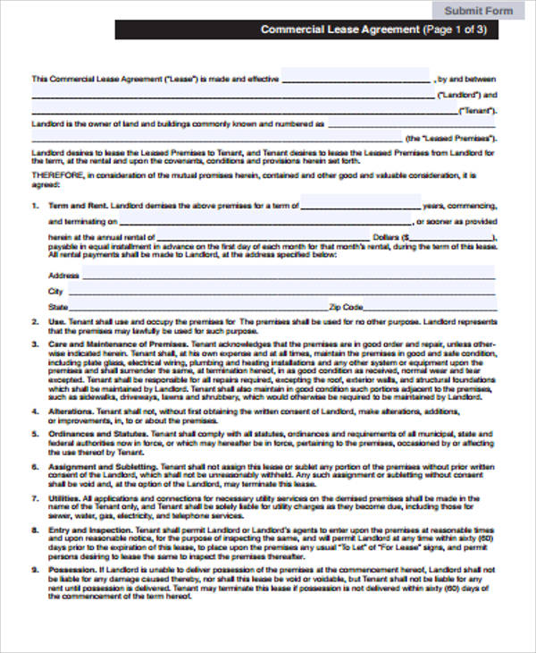 standard commercial lease agreement pdf