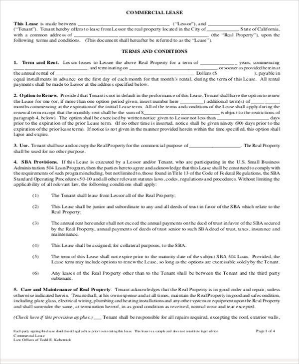 simple commercial lease agreement form pdf