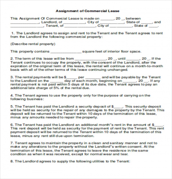 simple commercial lease assignment agreement