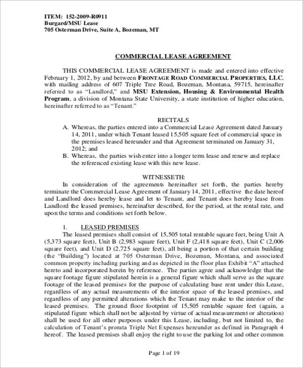 Commercial Lease Agreement Template Free Download Create