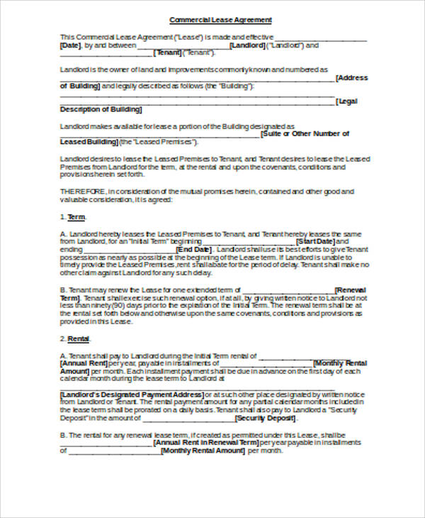 commercial building lease agreement doc