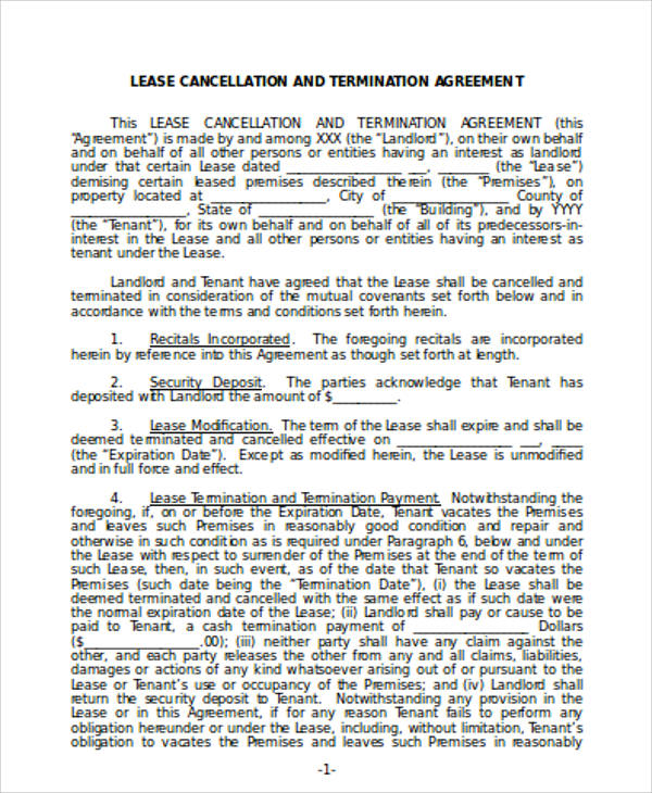 commercial lease cancellation agreement