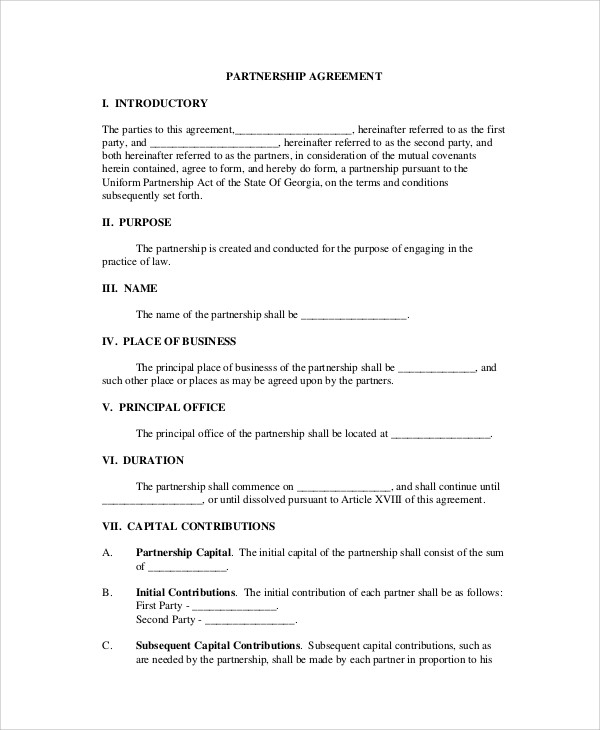 business partnership agreement example