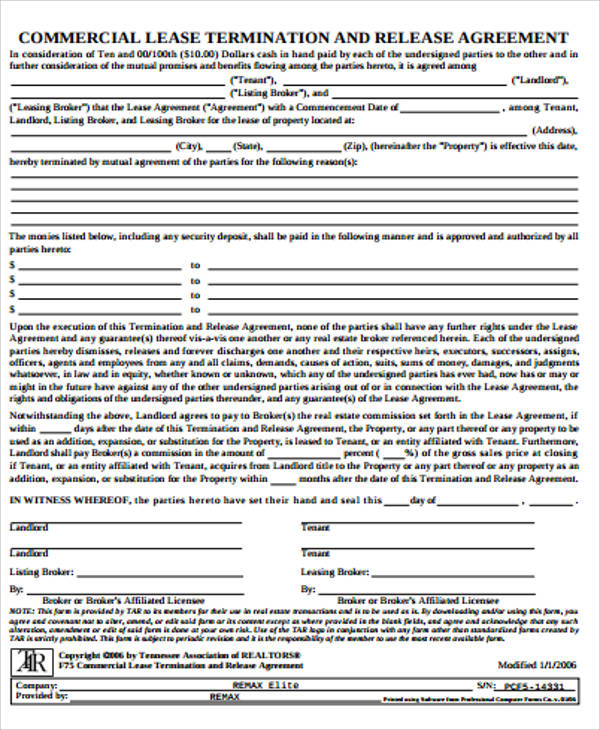 standard commercial lease and termination agreement pdf