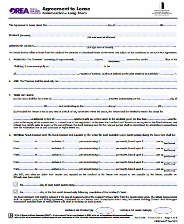 standard commercial lease agreement form
