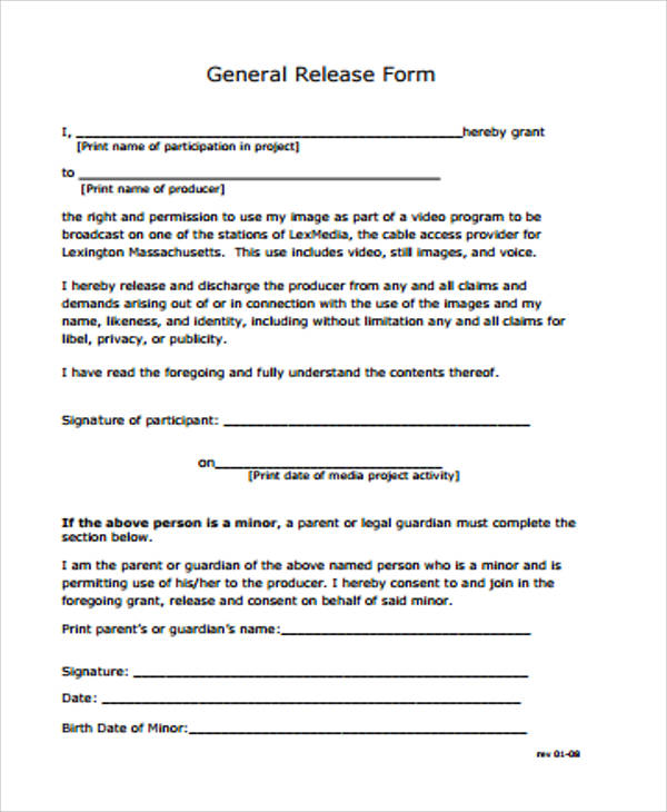 FREE 8 General Release Form Samples In MS Word PDF
