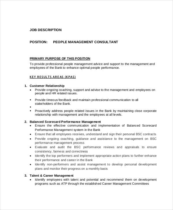 sample people management consultant job description