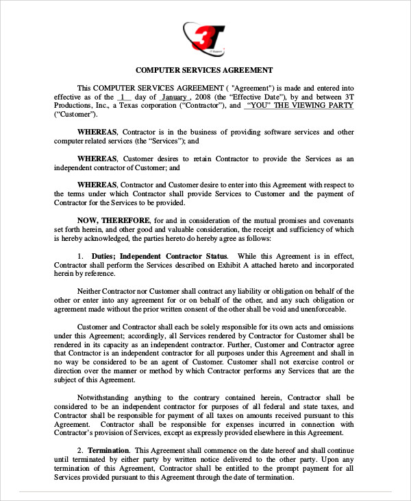 computer service agreement contract